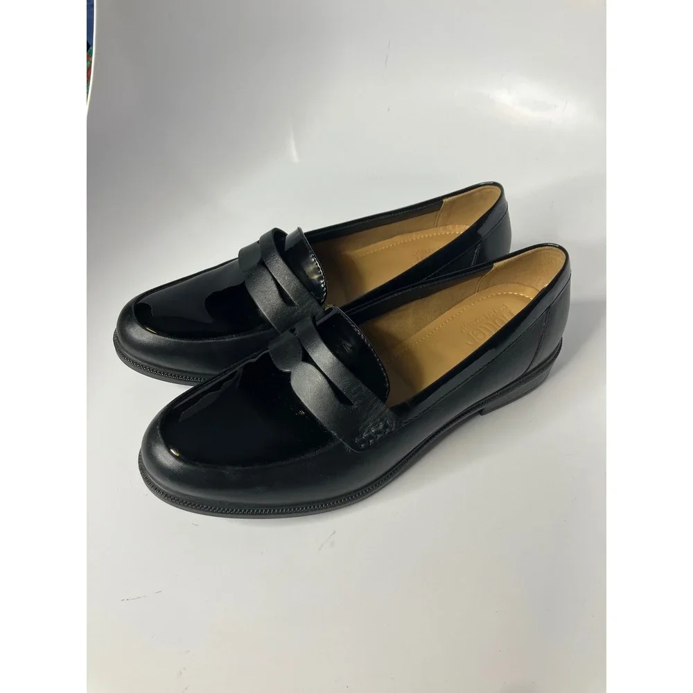 Hotter Dorset Loafers Womens 9 Black Excellent Patent Leather Penny Shoes